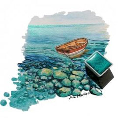 Akvarelmaling med glimmer og metaleffekt