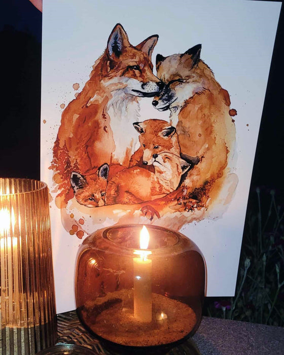 Rævefamilie i akvarel illumia