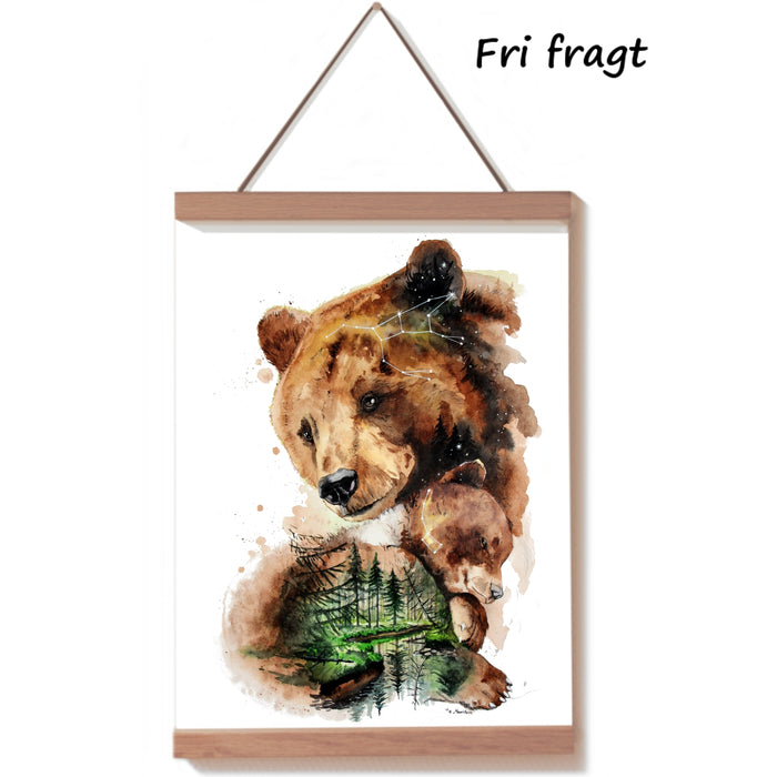 Stjernetegnsbillede af stjernetegnet store bjørn og lille bjørn malet med akvarel