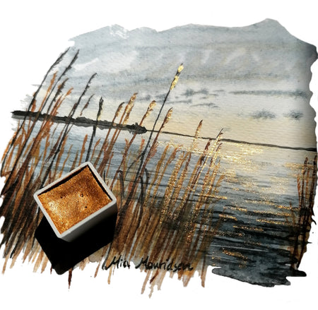 Gyldent aftenlys, Håndlavet akvarelmaling