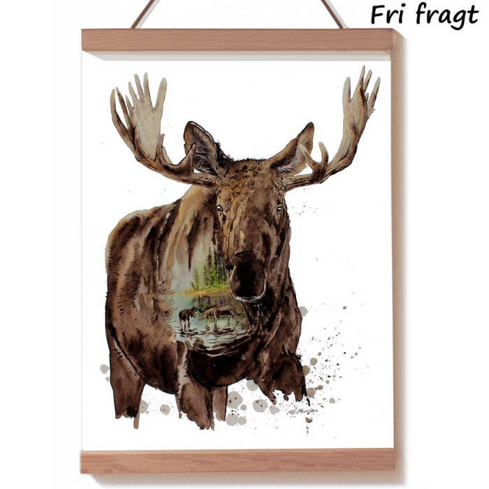 Elg limited edition kunsttryk akvarelmaleri