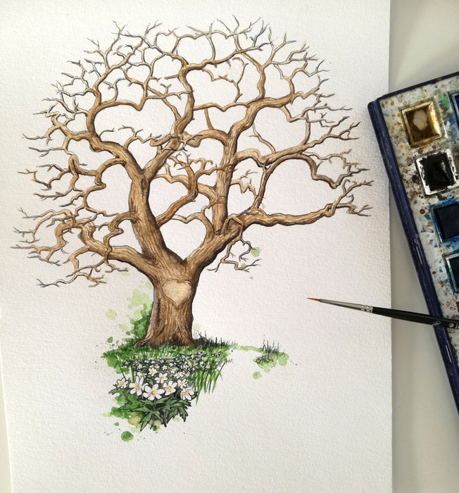 Fingertryk plakat træ med akvarel