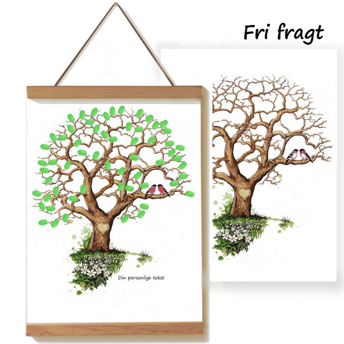 Fingertryk plakat med et hjærtetræ til bryllup. Personlig gave
