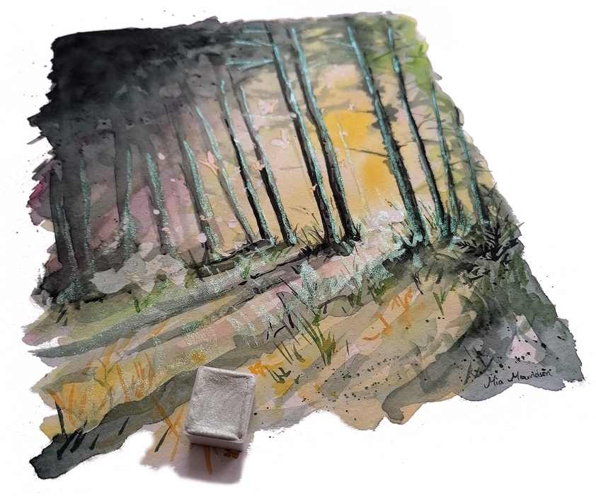 Akvarelmaling med perlemors effekt