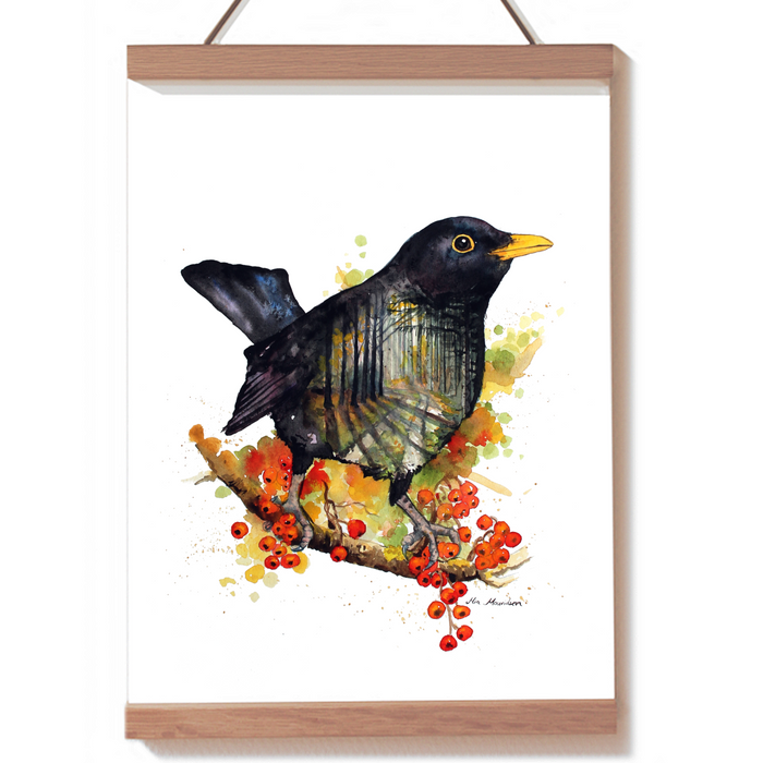 Solsort akvarel maleri