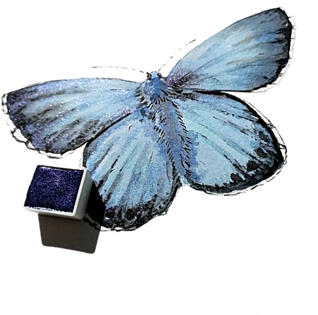 håndlavet akvarelmaling med glimmer og en skinnende effekt i farven lilla