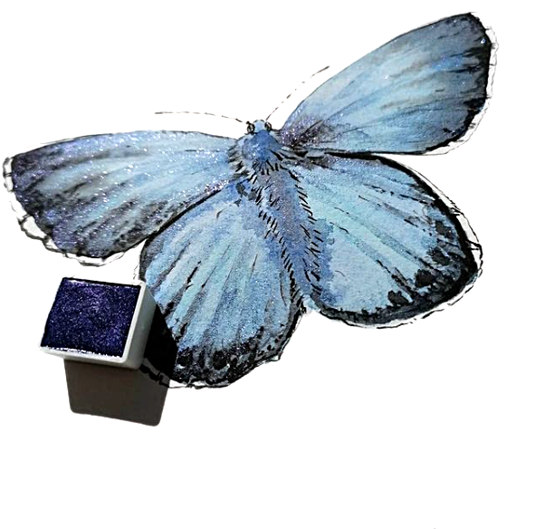 håndlavet akvarelmaling med glimmer og en skinnende effekt i farven lilla