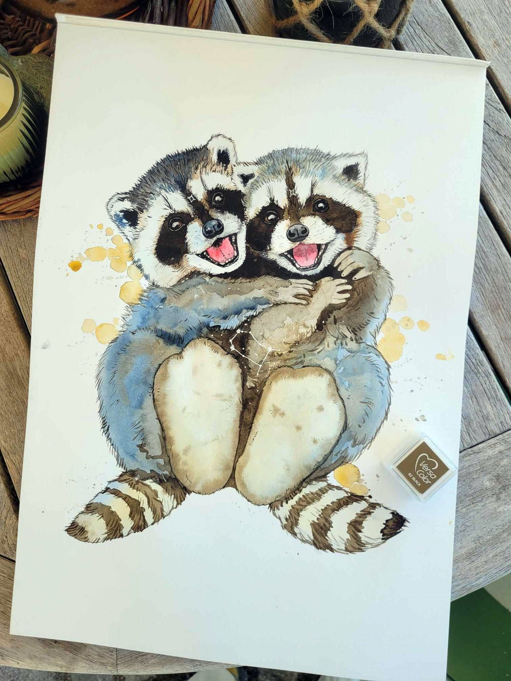 Babypoter stjernetegnsplakat og fodaftryk plakat tvillingerne med vaskebjørne