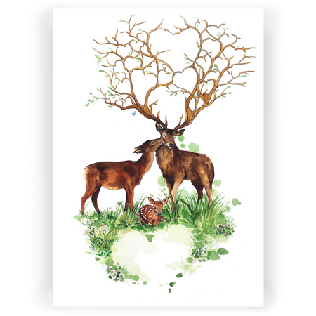 Fingeraftryktræ med hjorte til bryllup og barnedåb