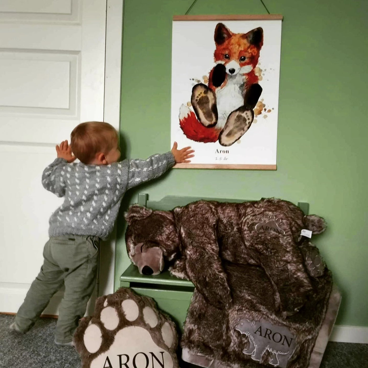 babypoter med ræv. Fodaftryk plakat og baby aftryk