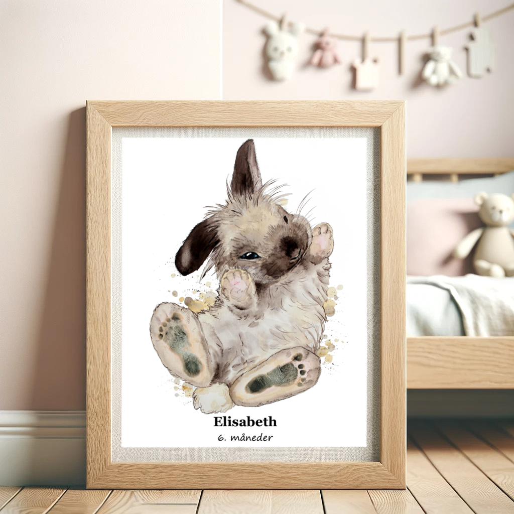 Lav babys fodaftryk plakat på kanin. Babyaftryk sæt