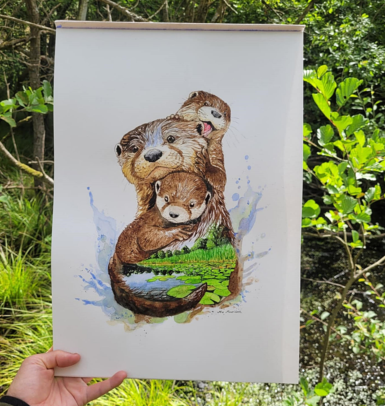 Mor odder familie akvarel kunst