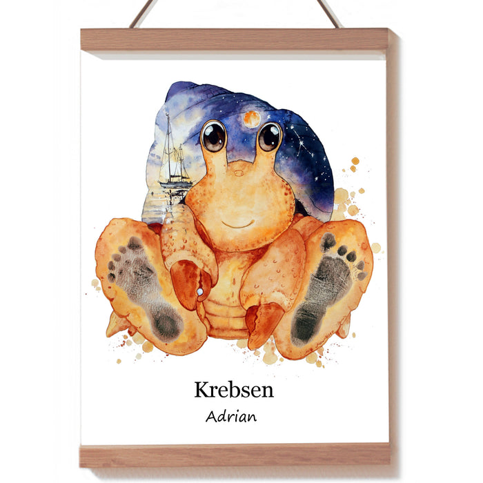 stjernetegnsplakat og fodaftryk plakat  med krebsen til at sætte fodaftryk på