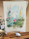 Strandeng vilde blomster akvarel