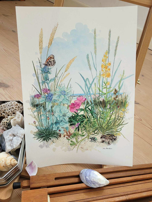 Strandeng vilde blomster akvarel