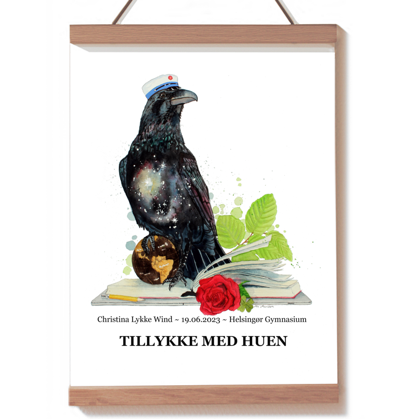 Studenterplakat med en ran med lyseblå hue