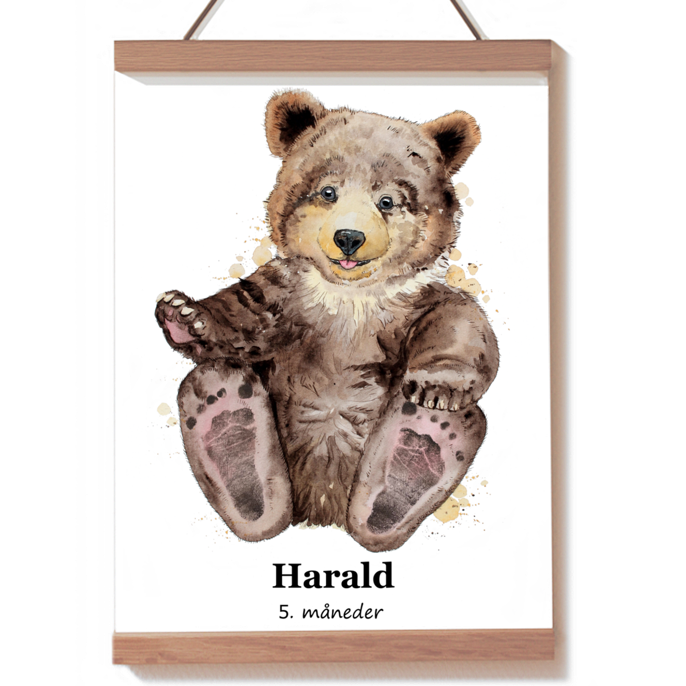 Brun bjørn bamse til babypote fodaftryk plakat til fodaftryk