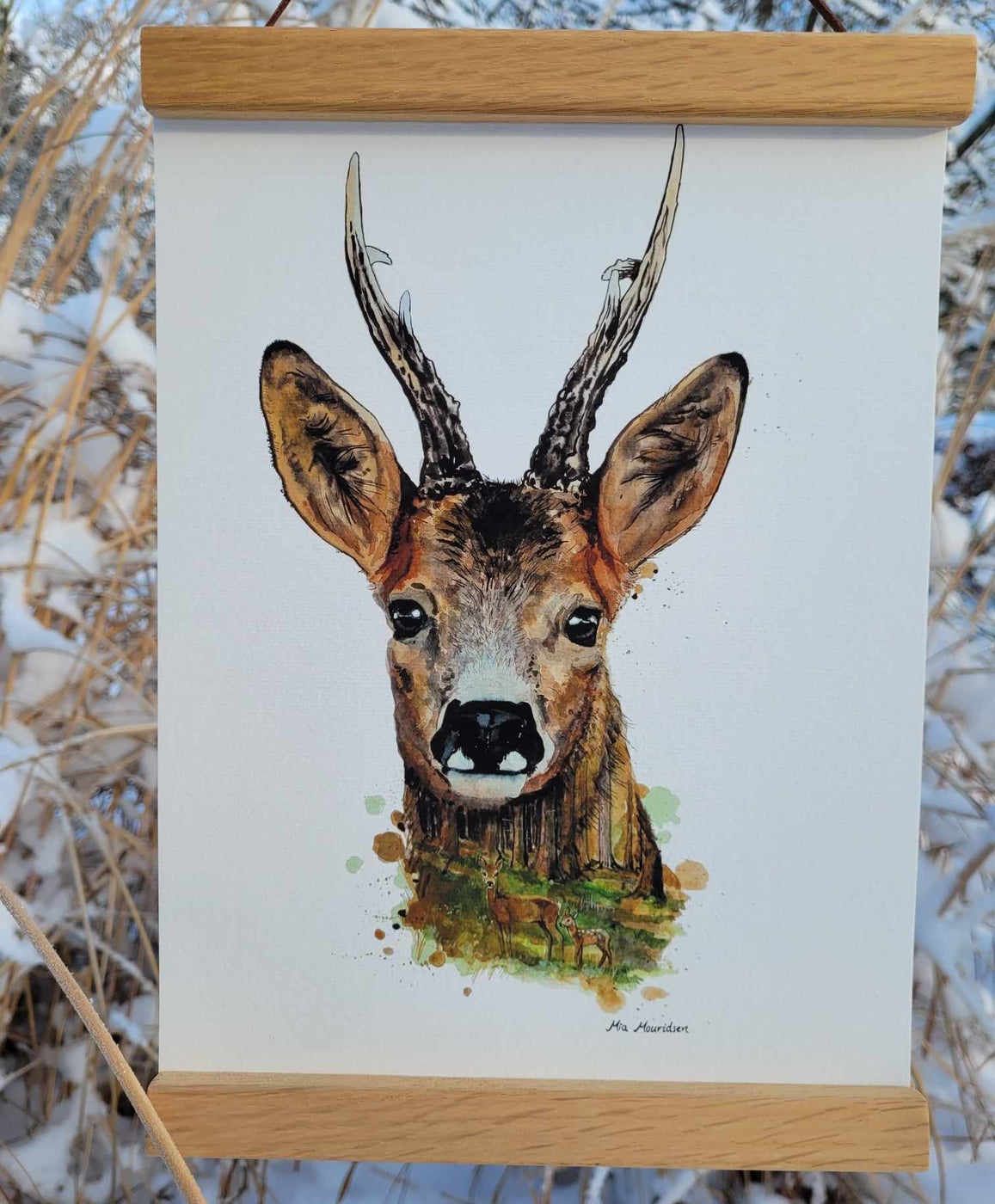 Råbuk naturkunst håndmalet akvarel jagtstue 
