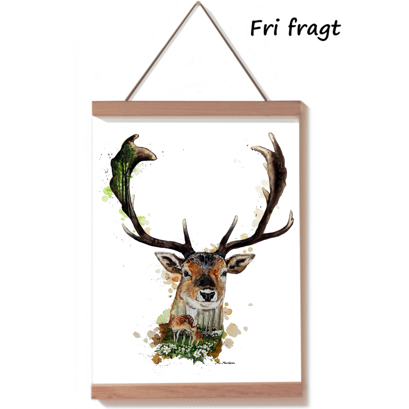Akvarelplakat og kunsttryk af en flot dåhjort. Der er gemt flere dådyr inden i billedet. En god gave til jægeren og et flot billede til jagtstuen