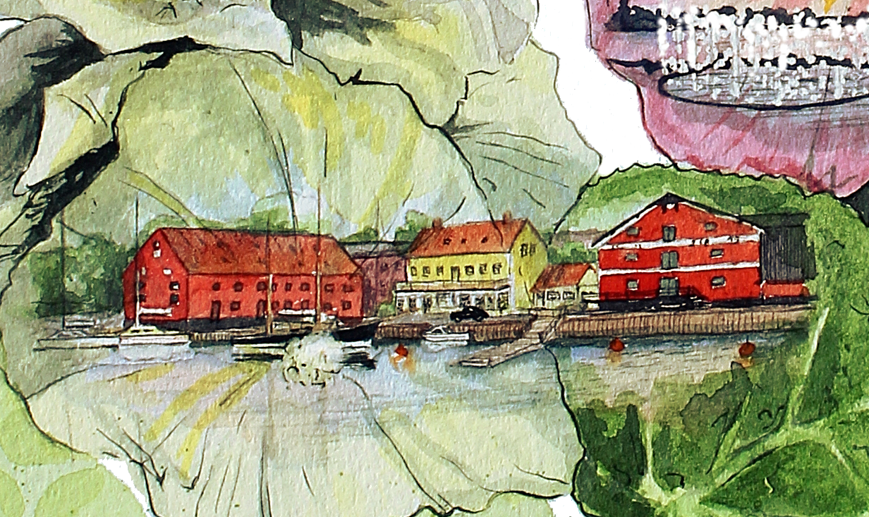 Præstø havn malet inden i en stokrose