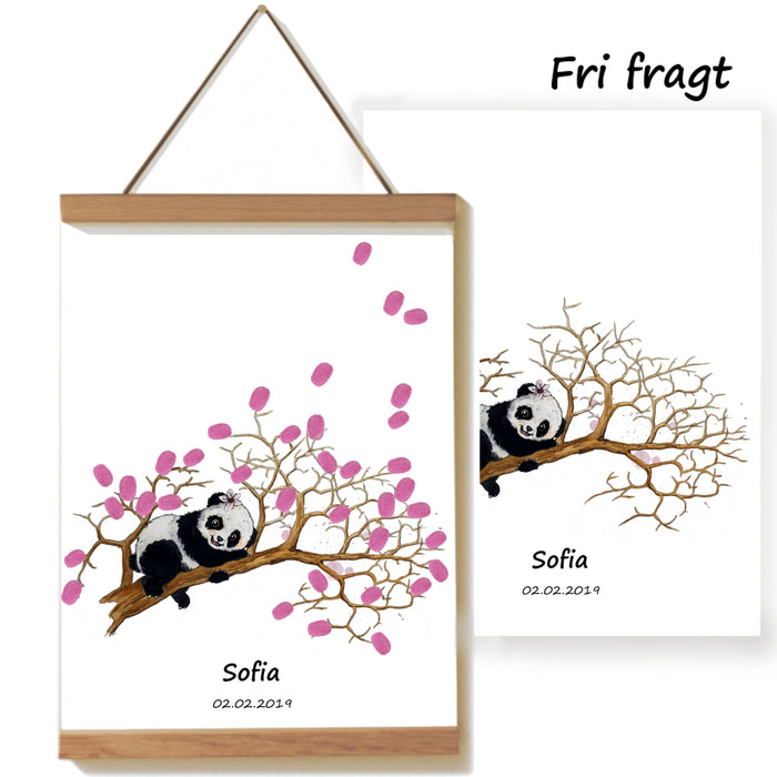 Fingertryk plakat med et billede af en panda på en gren