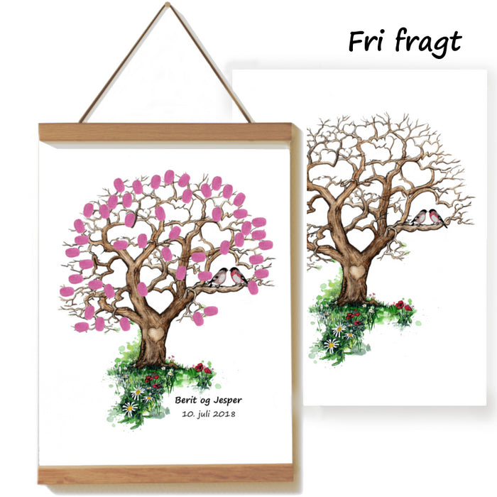Fingertrykplakat med farver, hjerter, fugle og sommer