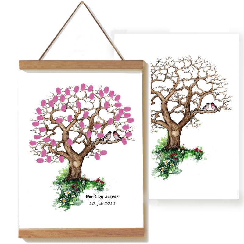 Fingertrykplakat med farver, hjerter, fugle og sommer