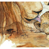 maleri af en løvefamilie med en skjult savanne gemt i billedet