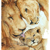 Billede og plakat af den sødeste løvefamilie tegnet og malet med akvarel