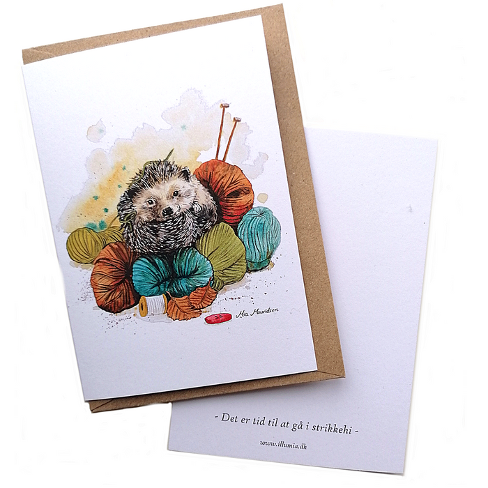 søde kort og postkort med strikkende pindsvin