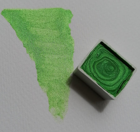 akvarelmaling med glimmer i grøn